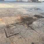 Before image of an asphalt patch repair in Welshpool, Western Australia for Big Yellow Mining Pty Ltd.