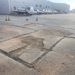 During image of an asphalt patch repair in Welshpool, Western Australia for Big Yellow Mining Pty Ltd.